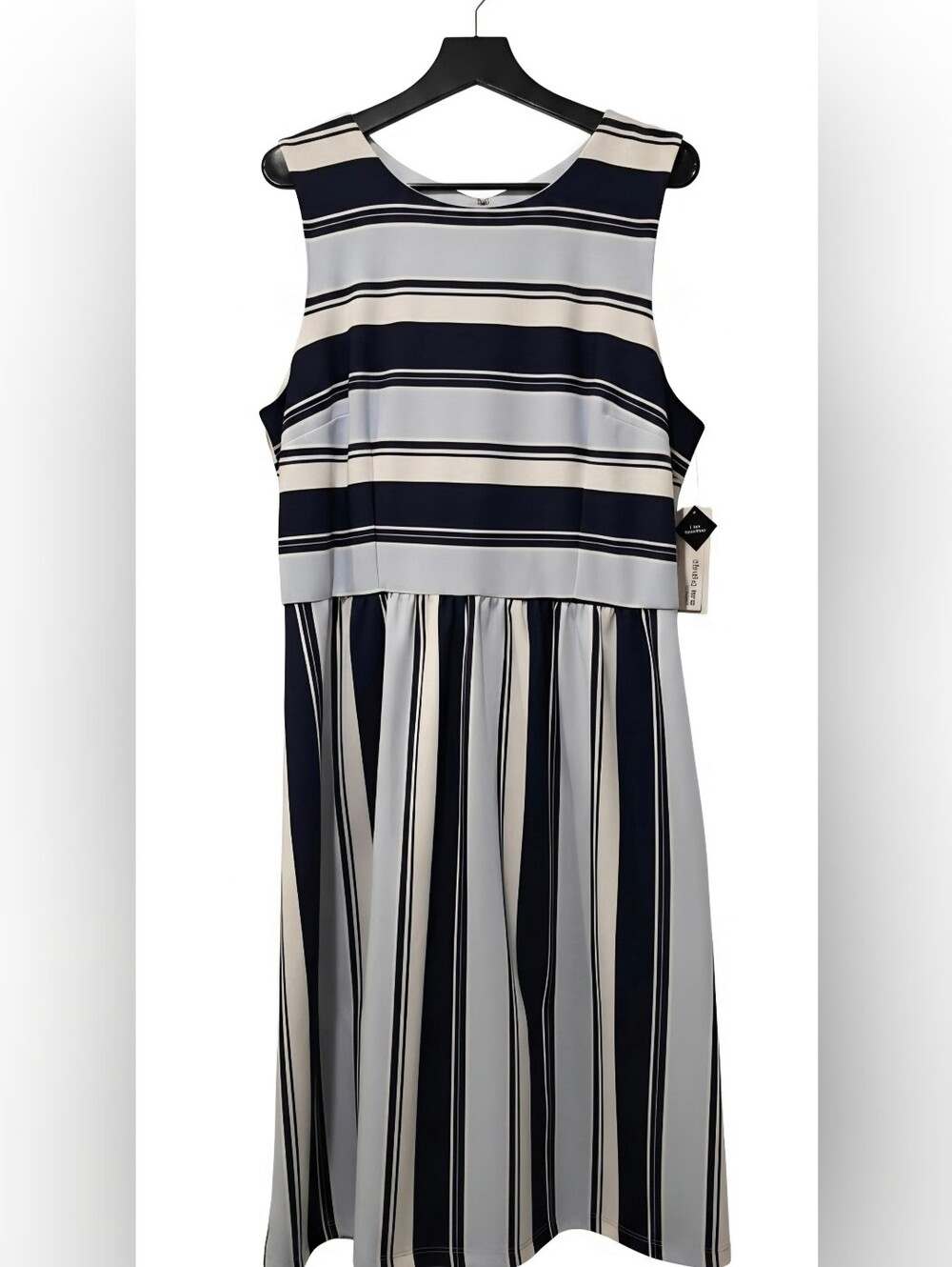 Sleeveless Navy & Light Blue Striped Midi Dress - Picture 2 of 7